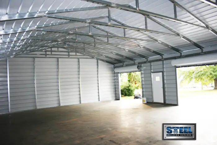 Inside steel building garage