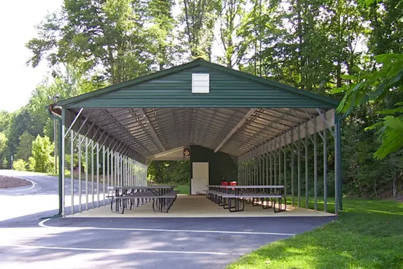 Steel shelter for recreational use at park