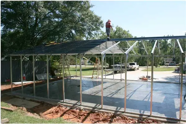 Steel sheet installation by steel building garages