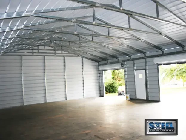 Inside steel building garage